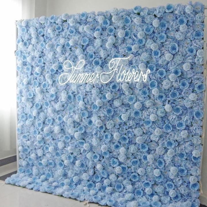 Blaue Rosen-Blumen-Wand-Rosen-Panel-Set, Künstliche Wand-Blumen-Hintergrund, 3D-Seiden-Hortensien-Rosen-Blumen-Panel Für Foto-Hintergrund(6.56ftx9.8ft)