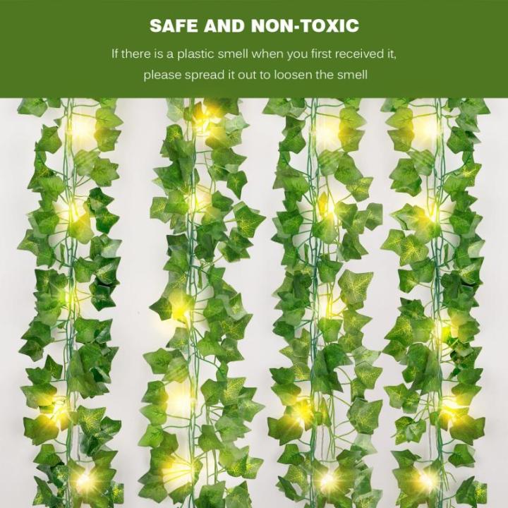 Kunstklimop, hangende slinger, 24 stuks, klimopslinger, kunstslinger met 10 m, 100 leds, 168 meter, klimopbosch, kunstplant, slinger voor bruiloft, keuken, tuin, feest, wanddecorat