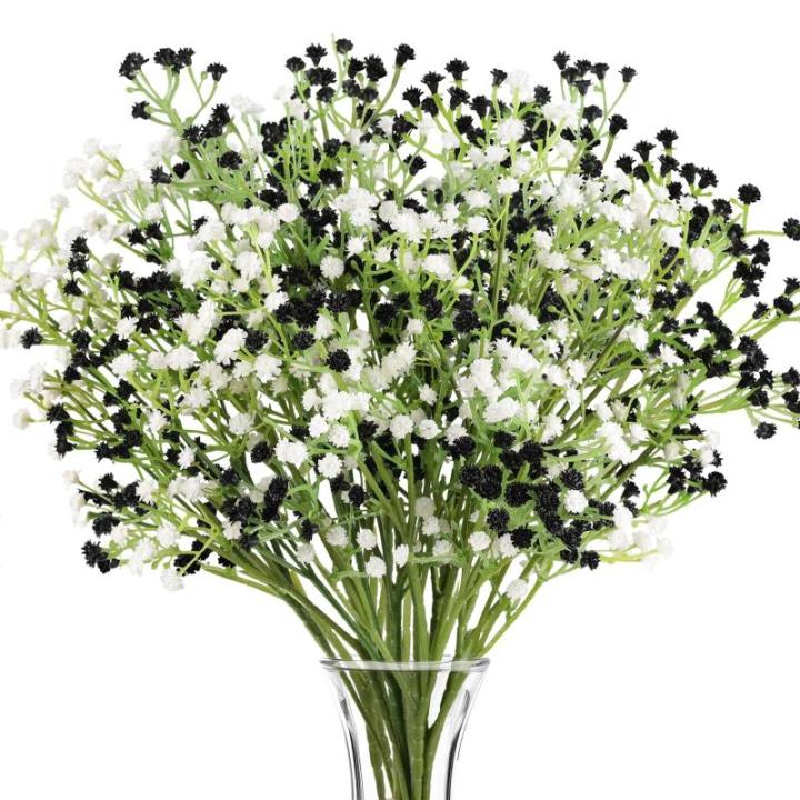 Gypsophila-, 10 stuks Gypsophila-planten, voor bruiloft, bruidsboeket, thuis, knutselen en decoratie (zwart en wit)