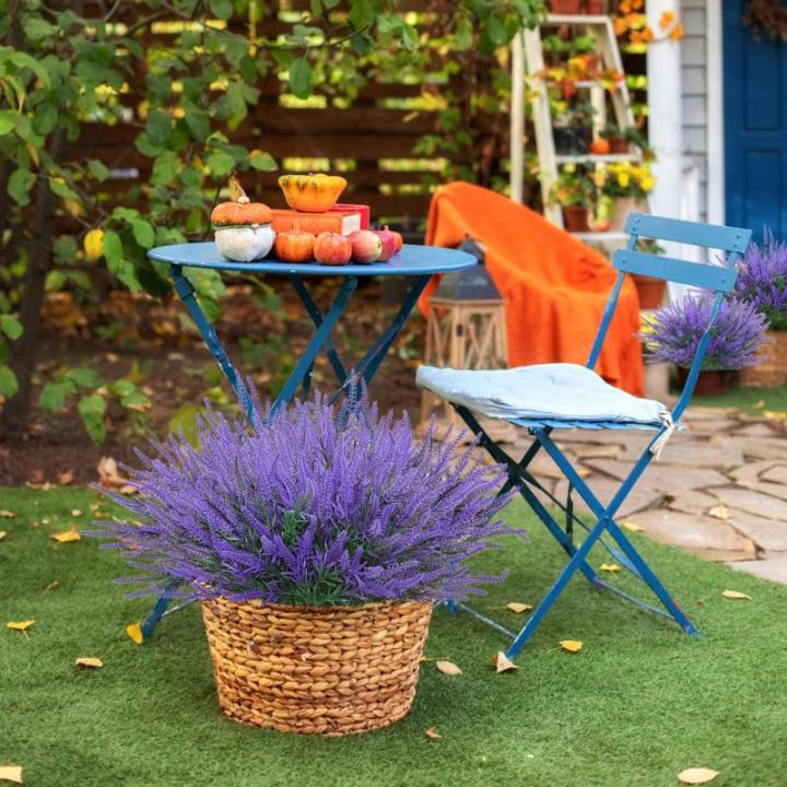 12 bundels kunstbloemen, balkon, weerbestendig, kunstbloemen, outdoor, uv-bestendig, , plastic boeket, voor balkonbakken, tuin, raamdecoratie, paars