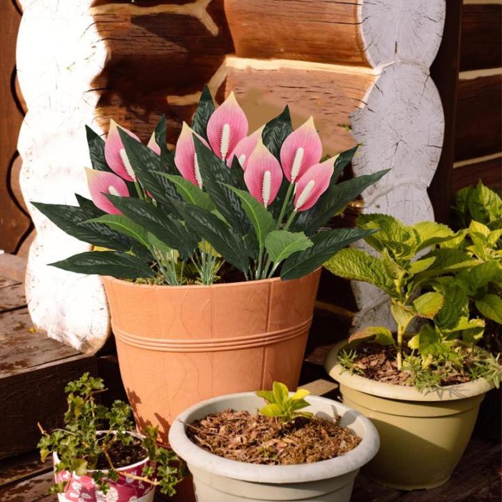 Deko Blumen Künstlich 6 Stück Künstliche Balkonpflanzen Unechte Blume Dekoration Innen Draussen Pflanzen UV Beständig Pflanzgefäß Dekoration für Haus Garten 1512