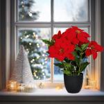 Poinsettia Kunstkerstster in zwarte pot, 55 cm, kunstbloem poinsettia in natuurgetrouwe replica, kerstbloem, decoratieve plant, zijdebloem, kunstplant, winterbloem met fluweelachti