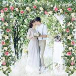 Künstliche Eukalyptus-Blumengirlande mit weiß-rosa Rosen, künstliche Pflanzen, Seide, Blumen, grüne Girlande, Kunstschleierkraut, Efeu-Ranken für Hochzeitsdekoration, Zuhause,