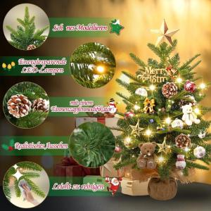Künstlicher Tisch Mini Weihnachtsbaum Kleiner mit Beleuchtung LED Warm Weiß 60cm Christbaum Künstlich Weihnachtsbaum (Typ A-PE+PVC gemischter Weihnachtsbaum)