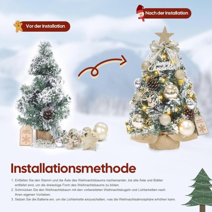 Mini-kerstboom kleine kerstboom met verlichting, led-tafel, kerstboom, klein, kunstmatig versierd, voor kerstdecoratie (40 cm, champagne-goud)