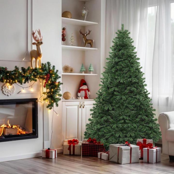 Kunstkerstboom, 182 cm, ca. 880 takken, natuurgetrouw, dichte takken, dennenboom met klapsysteemframe en metalen standaard, snelle montage voor thuis, kantoor, winkels, 182 x Ø 11