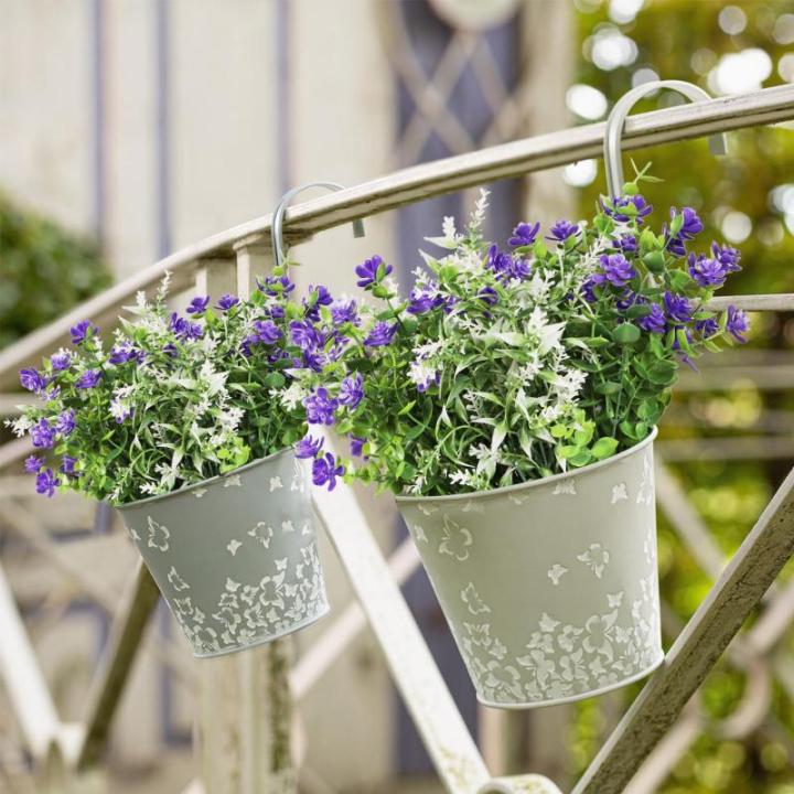 6Pcs Nep Planten Outdoor Plastic UV Bestand Kunstplanten Faux Bloem Planten Bulk Voor Indoor Outdoor Opknoping Planter Tuin Venster Doos Thuis Bruiloft Decor