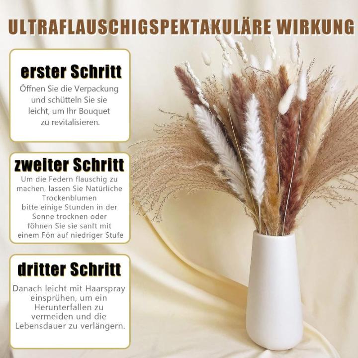 Gedroogde pampasdecoratie, gedroogde bloemen, natuurlijk, 60 stuks, doe-het-zelf, gedroogde bloemen, boeket, ideaal voor boho, woonkamer, bruiloft, slaapkamer en vazen (LZGSGO-0104