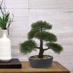 Kunstbonsai Natuurgetrouwe kunstplant, kunstboom, bonsai, ceder, grenen, podocarpus, plastic plant, kunstplant met keramische pot in zwart, voor badkamerdecoratie, desktop, kantoor