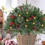 Weihnachts-Pflanzgefäß-Füller – Weihnachts-Pflanzgefäß-Füller Für Den Außenbereich, 40,6 cm Großer Vorbeleuchteter Baum Mit Ständer, Beleuchteter Künstlicher Weihnacht