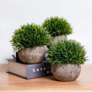 Kunstmatige grasplanten in pot - klein groen pak van 6, decoratie voor thuis en op kantoor, desktop, vensterbank, bonsai, indoor cadeau voor bruiloft, verjaardag, Kerstmis