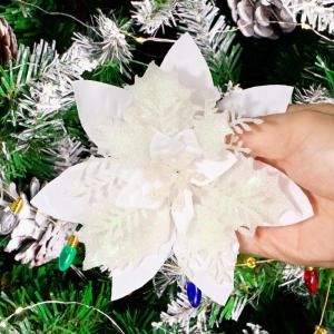12 stuks glitter kerstster bloemen kerstbloemen met 12 stuks kunststof wortelstokken 12 stuks clips kunstglitter kerstboom bloemen voor kerstboom Nieuwjaar decoraties