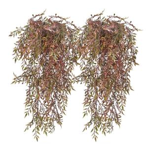 2 stuks , hangende hangplanten, kunstmatige hangplant, kunstmatige klimopslinger voor slaapkamer, keuken, woonkamer, badkamer, balkon, kantoor, vensterbank, rood