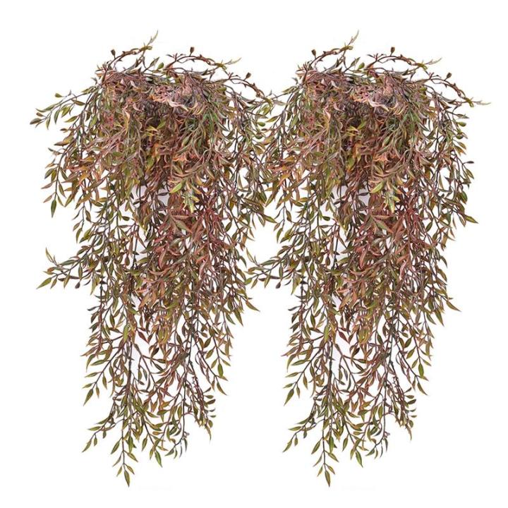 2 stuks , hangende hangplanten, kunstmatige hangplant, kunstmatige klimopslinger voor slaapkamer, keuken, woonkamer, badkamer, balkon, kantoor, vensterbank, rood