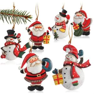 6x metalen voor de kerstboom - kerstboomversieringen van metaal - kerstversieringen met sneeuwpop en kerstman (6 stuks - Kerstman + Sneeuwpop - groot)