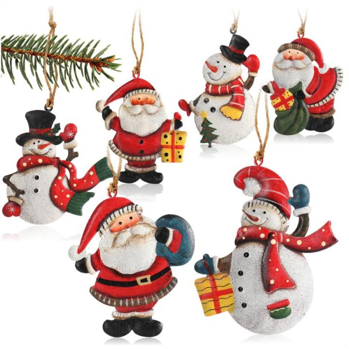 6x metalen voor de kerstboom - kerstboomversieringen van metaal - kerstversieringen met sneeuwpop en kerstman (6 stuks - Kerstman + Sneeuwpop - groot)