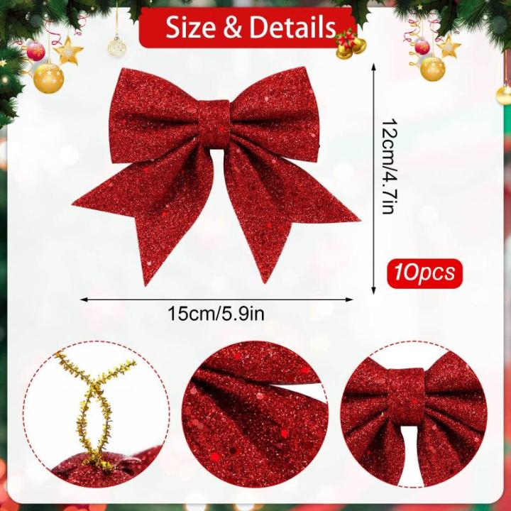 10 stuks rode strikken Kerstmis glitter kerstboom strikken kerstboomversiering voor familiefeesten feestdecoratie voor Kerstmis vakantie bruiloft feesten