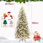 Dunne kunstkerstboom met verlichting, led-dennenboom voor kerstdecoratie, besneeuwd, smal, wit, 210 cm