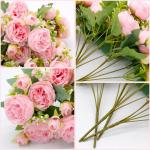 4 trossen kunstmatige pioenbloemen, buiten, echte zijden bloemen voor bruiloft, thuis, tafel, feest, raamdecoratie