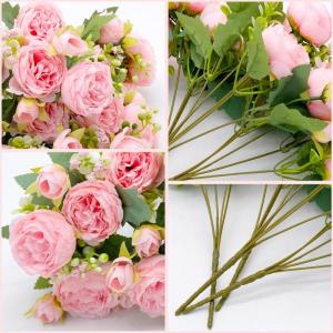 4 trossen kunstmatige pioenbloemen, buiten, echte zijden bloemen voor bruiloft, thuis, tafel, feest, raamdecoratie