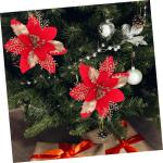 6 Stück Seidentuch Weihnachtsbaumdekoration Rote Ornamente Weihnachtsdekoration PVC Weihnachtsblumenkopf