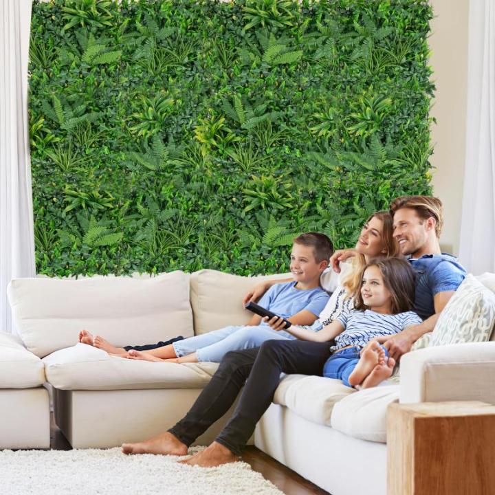 4 stuks kunstheggen, plantenwand, 50 x 50 cm, panelen met veelzijdige bladeren, gesimuleerd gazon, kunstplant, wandplant voor muur, balkon, tuin, groen