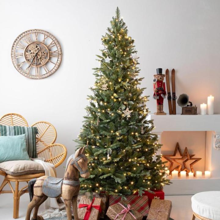 Nordmann Slim Premium Kunstkerstboom, 150 cm, houten dennenboom, Made in EU, kunstkerstboom met natuurgetrouwe spuitgietelementen