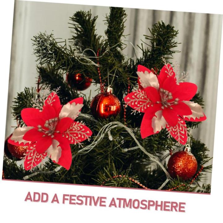 6 Stück Seidentuch Weihnachtsbaumdekoration Rote Ornamente Weihnachtsdekoration PVC Weihnachtsblumenkopf