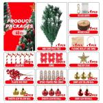 Mini kerstboom van 60 cm met 50 led-lichtslingers, doe-het-zelf kunstkerstboom met ster en rode strikken, dennenappels en rode bessen, decoratie voor Kerstmis, thuis, keuken, eetta