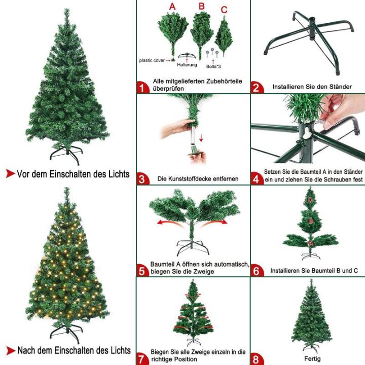 Kunstkerstboom met verlichting, 150 cm, pvc, kunstkerstboom met 180 leds en standaard, kunstkerstdecoratie, groen