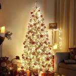 Kerstboom Slim, met led-lampjes en sneeuwvlokken, metalen standaard, kunstkerstboom, voor kerstdecoratie (180 cm met kleurrijke leds)