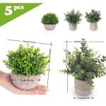 Set van 5 mini- in pot, nep, kleine eucalyptus, rozemarijn, groen, kunststof, kunstgroen, grasplanten, decoratieve nepplant voor huis, kantoor, balkon, bureau, badkamerdecoratie