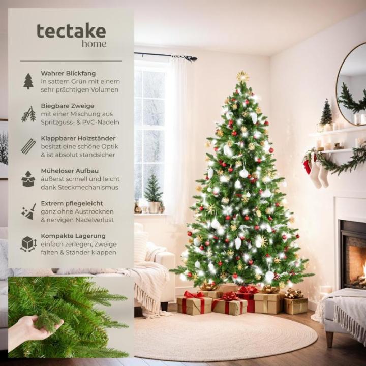 Künstlicher Weihnachtsbaum, naturgetreuer Tannenbaum künstlich mit Spritzguss- und PVC-Nadeln, biegbare Tannenzweige, pflegeleicht, Weihnachtsbaum künstlich als Weihnachtsdeko -