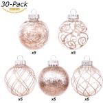 Onbreekbare doorzichtige plastic van 60 mm met glitterschilderij, transparant, doorzichtige kristallen , kerstboomdecoraties (30 stuks, roségoud)