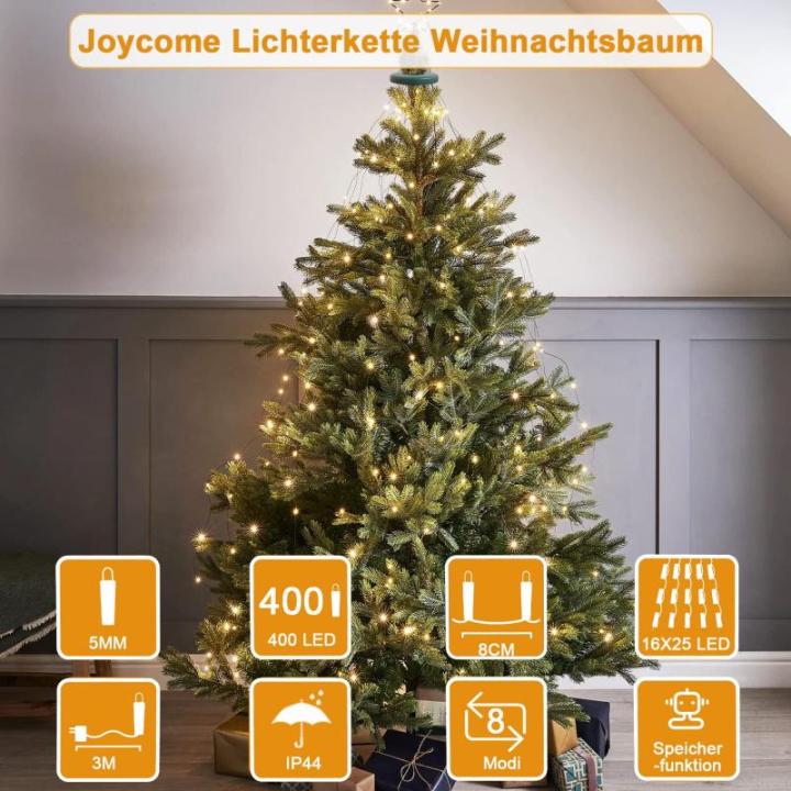 Kerstverlichting met ring, 400 leds, kerstboom lichtketting met 8 strengen, 2 m, kerstverlichting, lichtnet voor 150 cm - 240 cm boom (warm wit)
