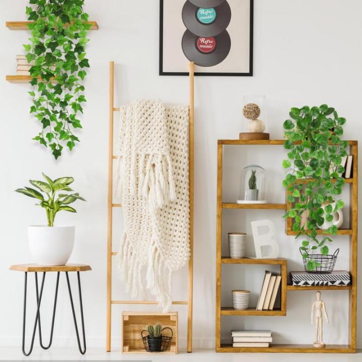 3 stuks kunstmatige hangplanten, 100 cm, , hangende klimop, zoals echte plastic planten, kunststof, groene plant, balkonplanten, nepwijnstok voor buiten, tuin, balkon