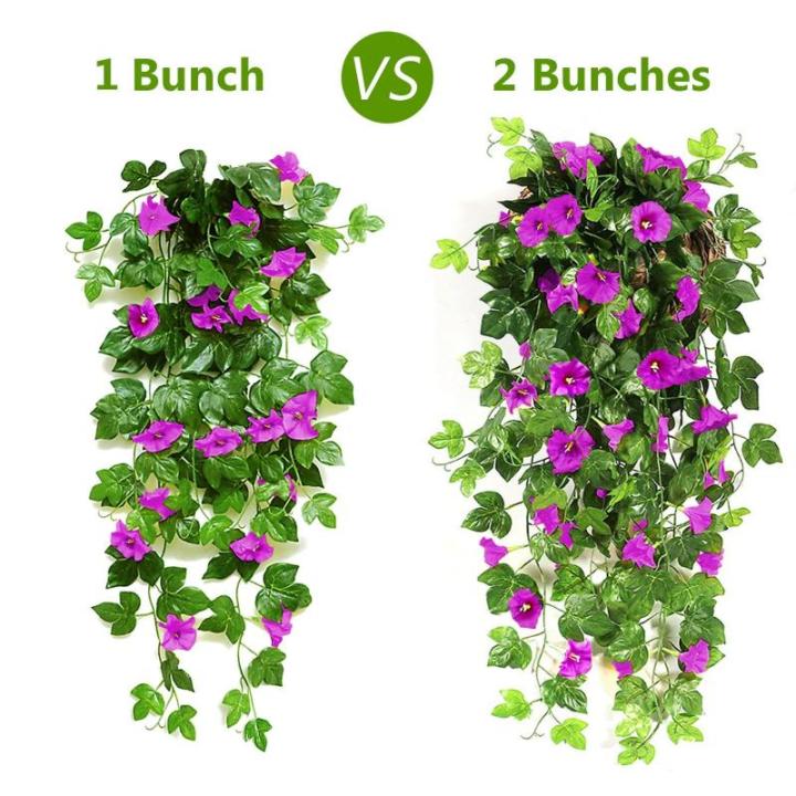 2 stuks kunstmatige blauweregen wijnstok kunstmatige hangende bloemen nepplanten voor tuin hek balkon buiten binnen decoratie (paars bloemgroen, 90 cm)