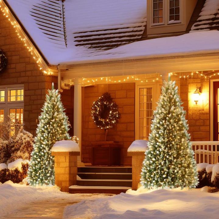 Kunstkerstboom met verlichting, 150 cm, PVC/PE, natuurgetrouw met sneeuwpunten en houten sokkel, kerstboom, kerstdecoratie