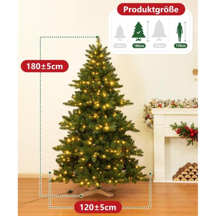 Kunstkerstboom met verlichting, kleurrijke led met houten standaard voor kerstdecoratie, 180 cm
