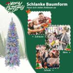 Kunstkerstboom, 180 cm, dennenboom met ledverlichting, slanke kerstboom met veelkleurige lichten, kunstboom met metalen standaard, voor Kerstmis, groen + wit