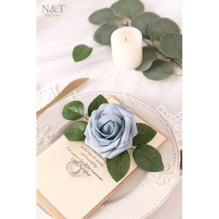 Kunstbloemen, rozen, 25 stuks, decoratieve bloemen, kunstrozen met stelen, doe-het-zelf bruidsboeketten, Valentijnsdag, Moederdag, bruiloftsfeest, babyshower, woondecoratie, stofbl