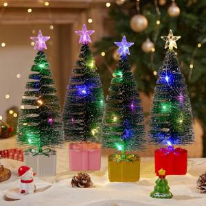 4 Stück Mini Weihnachtsbaum mit Licht, 16cm Kleiner Weihnachtsbaum mit Beleuchtung Mini Künstlicher Weihnachtsbaum Beleuchtet Miniatur Weihnachtsbaum mit LED für Weihnachten Tis