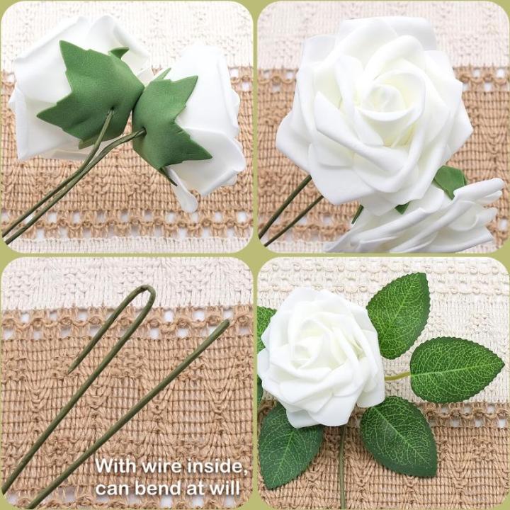 25 stuks kunstmatige witte rozen, boxset, bloemenschuimrozen, nepbloemendecoratie voor taartdecoratie, bruiloft, bloemstukken, verjaardagsdecoratie