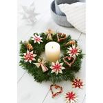 Kerstboomversiering van stro - stro boomdecoratie met rode accenten - 25-delige set - kerstboomhanger van natuurlijk materiaal, 6 cm
