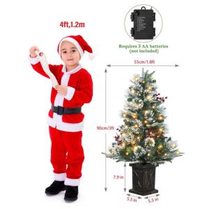 Kerstboom, 90 cm, 2 stuks, kunstkerstboom met verlichting, kunstkerstboom met sneeuwvlok met 78 leds, 8 modi, warmwit, retro, potbasis, kerstdecoratie voor entree, huis, kantoor