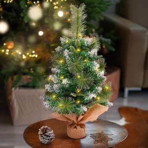 Mini kerstboom, 60 cm kunstmatige kerstboom met linnen basis, kleine kerstboom op tafelblad voor thuis/kantoor/keuken diner/bureaudecoratie