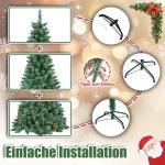 Kunstkerstboom, 210 cm, pvc, met sneeuweffect, dennenappels, kerstboom met snel op te bouwen, klapsysteem, brandvertragende kunstdennenboom met metalen standaard
