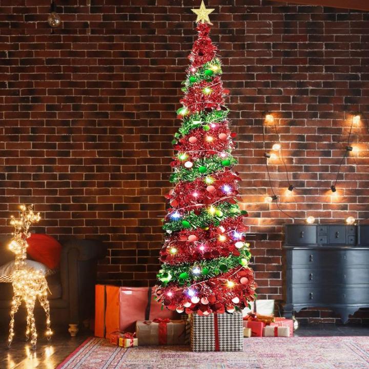 Pop Up Spiral Weihnachtsbaum, 150 cm Künstlicher Weihnachtsbaum Zusammenklappbar mit 5 m 50 LED und Stern Spitze, Weihnachtsbaum Künstlich für Hause, Wohnung, Party (A)