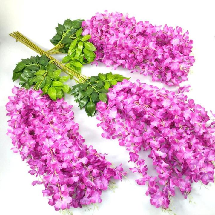 12 stengels nep Wisteria slinger opknoping bloem zijde bloem Wisteria Wijnstok decoratie voor outdoor indoor home keuken tuin huwelijksceremonie hotel party art decor (paars)