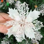 12 stuks glitter kerstster bloemen met 6 stuks glitter kerststrikken decoratie kerstboomversiering kerstdecoratie voor kerstboom Nieuwjaar decoraties